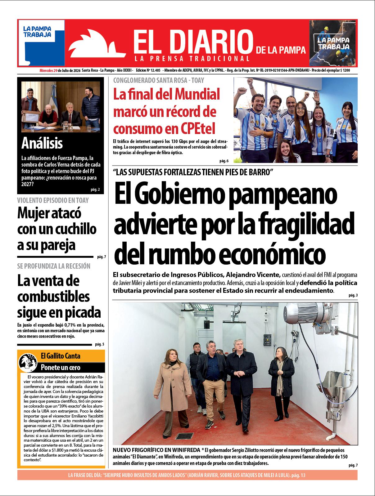 Tapa de El Diario en papel  mieacutercoles 29 de julio de 2026